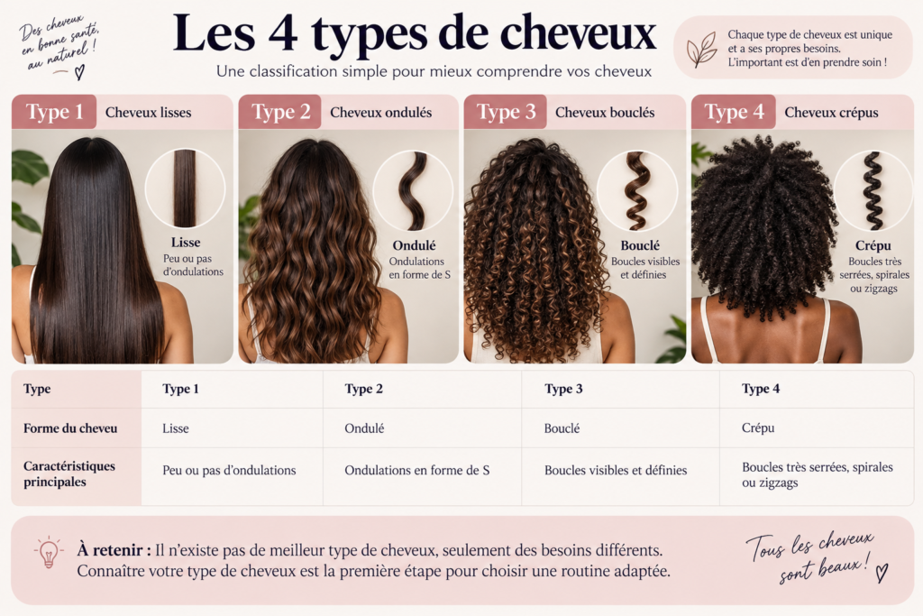 Chtypes de cheveux Quels sont les 4 grands types de cheveux ?